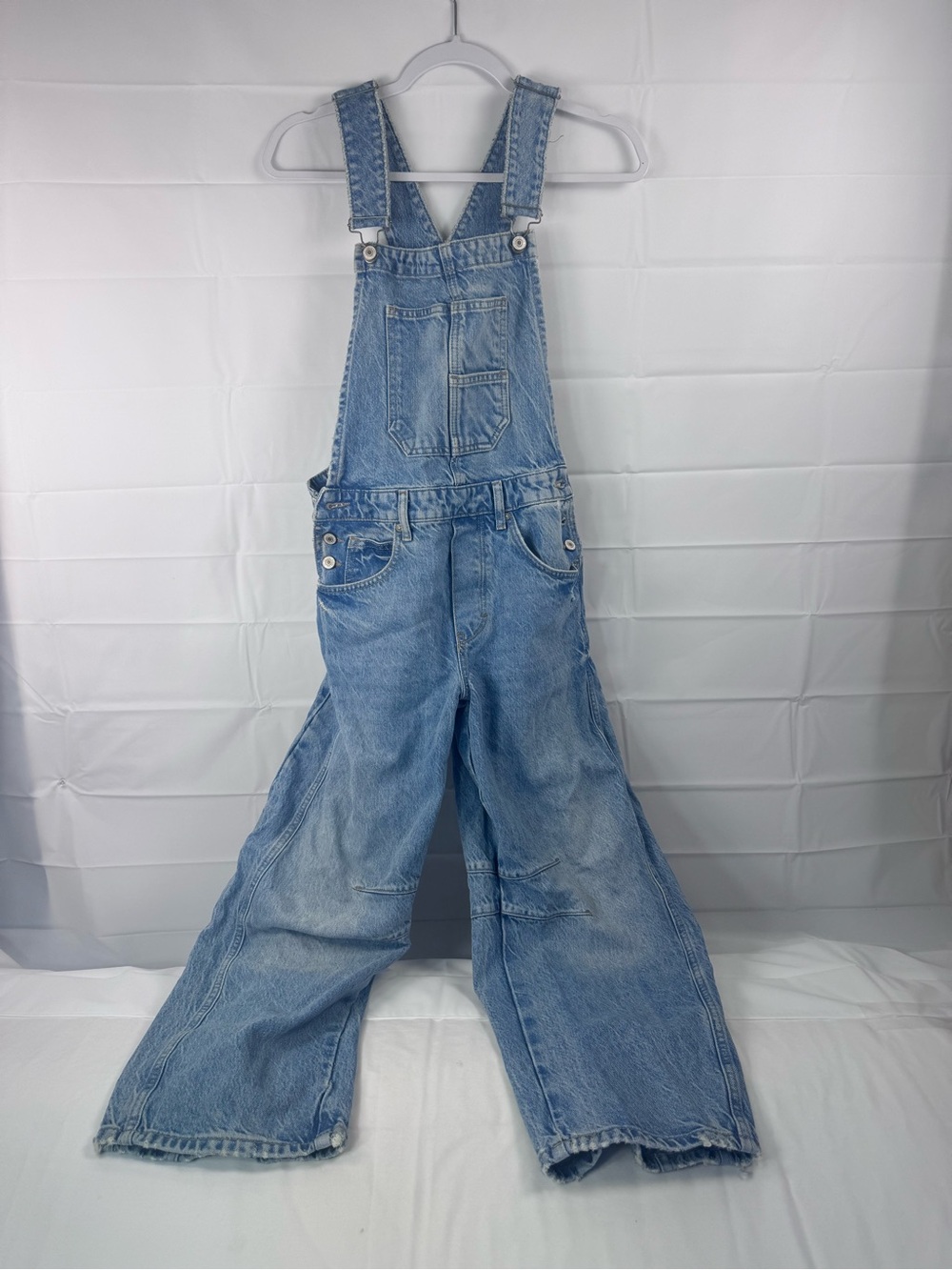 We The Free Free People XS Baggy Denim Overalls Wide Leg Distressed